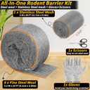 Steel Wool Mice Control, 6 Pack 3.2" x60 FT #1 Steel Wool & 1 Pack 5" x30 FT Stainless Mesh Gap Filler, Mouse Hole Filler DIY Kit, Rodent Barrier Kit for House Garden Pipeline Polishing Chrome Glass
