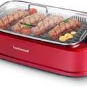 Smokeless Indoor Grill, Techwood 1500W Electric Grill Portable Korean Grill Non-Stick Grill Plates with Temperature Control, Removable Drip Tray, Tempered Glass Lid, Dishwasher-Safe