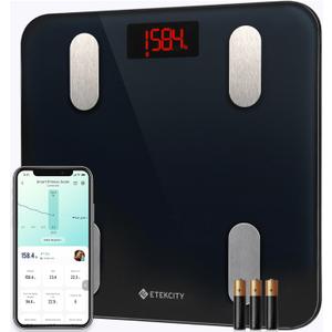 Etekcity Smart Scale for Body Weight, Digital Bathroom Weighing Machine Fat Percentage BMI Muscle, Accurate Composition Analyzer People, Bluetooth Electronic Measurement Tool, 400lb (Black-Deep)