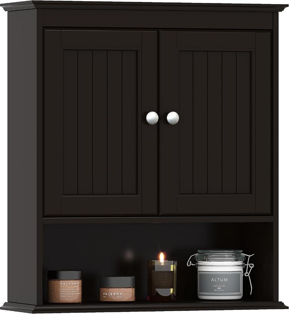 Spirich Bathroom Cabinet Wall Mounted, Wood Hanging Cabinets with Doors and Shelves, Medicine Cabinet Over The Toilet, Espresso, 21.5 inches x 24 inches x 7.48 inches