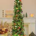 SINTENILL 6 FT Pop Up Christmas Tree with 100 LED Timer Lights & Remote, Green Collapsible Christmas Tinsel Tree Artificial Pencil Tree Xmas Decoration for Holiday Home Office Party, USB Powered
