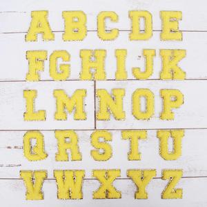 26 Letter Pack Chenille Iron On Glitter Varsity Letter 5cm Tall 26 Letters Patches - Yellow Chenille Fabric with Gold Glitter Trim - Sew or Iron on - 5CM YEL 26 (FULL SET)