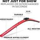 ClixWipers 22" + 22" (Set of 2) Red All Weather Premium Automotive Replacement Windshield Wiper Blades, Passenger and Driver Side Winter Wiper Blades for Various Car Models
