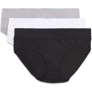 Warner's Women's Blissful Benefits Dig-Free Comfort Waist Moisture-Wicking Microfiber Brief Ru4963w (S, Black/White/Platinum)
