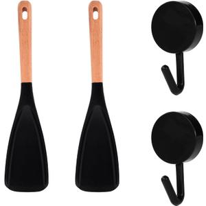 2pcs Cedar and Ash Spoon Set, Multifunction Heat-Resistant Silicone Spatula Spoonula for Cooking Stirring Mixing & Serving Ergonomic Wooden Handle Safe for Nonstick Pans Multipurpose Kitchen Tool