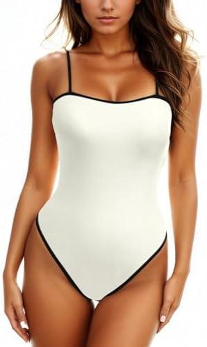 Leoparts Women's Retro 80s/90s High Cut Low Back One Piece Swimsuits Bathing Suits Size M