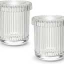 2 Pack Glass Qtip Holder Dispenser - Bathroom Organizers and Storage, Clear Apothecary Jars Set, Bathroom Essentials Accessories Decor, Vanity Makeup Storage Organizer (Clear)