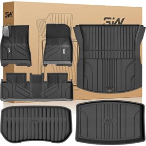 3W Tesla Model 3 Floor Mats 2026 2025 2024 with Metal Pedal, Full Set with Cargo Liner, Highland All Weather Custom Fit Rear Trunk Mat Accessories Black
