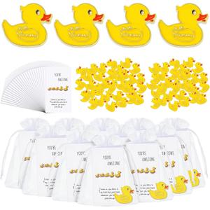 Fuutreo 100 Set Yellow Duck Brooches with You're Awesome Cheer Card Duck Pins for Employee Appreciation Gift (Yellow)