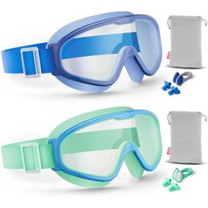Aegend 2PCS Swim Goggles with Fabric Strap, Kids Swimming Goggles Wide View No Leaking Pool Goggles for Kid Youth Adult