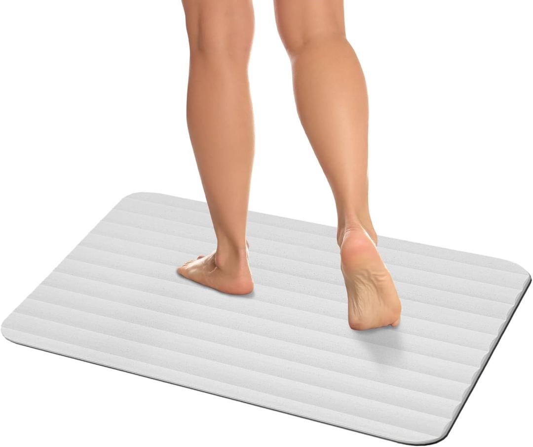 MICRODRY Drystone Absorbent Made with Real Stone for Super Fast Drying, Lightweight and Shock Resistant 18 x 23 Bath Mat, White