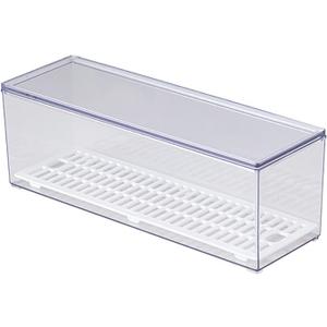 Large Transparent Flatware Tray Kitchen Drawer Organizer With Lid and Drainer - Plastic Kitchen Cutlery Tray and Utensil Storage Container with Cover - Dust-proof Dinnerware Holder