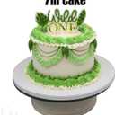 Wild One Acrylic Cake Topper, Double Layer Design with Tropical Leaves, White and Green with Gold Letters, 6.2 x 5.5 Inch