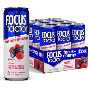 FOCUS FACTOR Energy Drink - 12 x 355ml Cans (Fruit Punch Flavour) - with Focus + Energy - Lightly Carbonated, Sugar Free, Low Calorie with Vitamin B6 & Vitamin B12