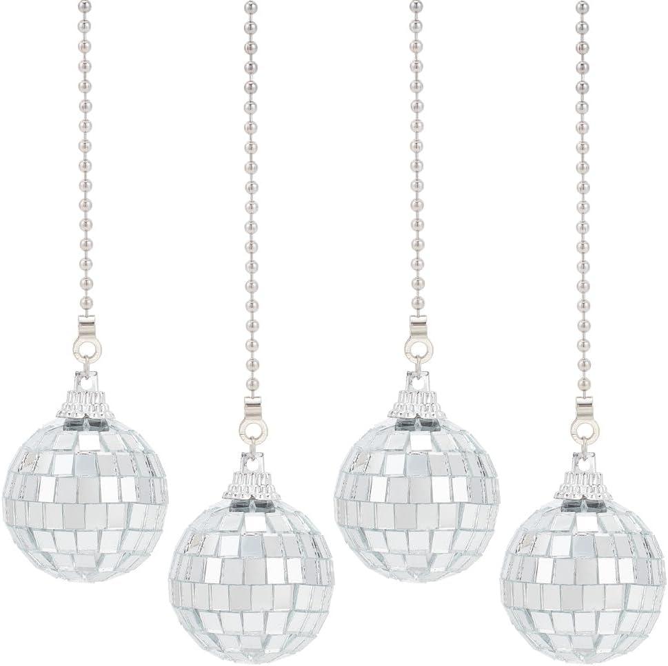 4pcs Disco Ball Ceiling Fan Pull Chain Extender Decorative Fan Pendant 14 Inch Fan Danglers Ball Party Decor Pulls Ornaments Chain Extender with Connector for Ceiling Light Fan Lamp