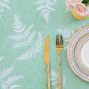 misaya Round Fitted Tablecloth with Elastic Edge, Waterproof Oil Proof Plastic Table Cover, Vinyl Flannel Backed Tablecloth Fits 36"-44" Round Tables for Dinner, Outdoor, Picnic, Light Green Leaves