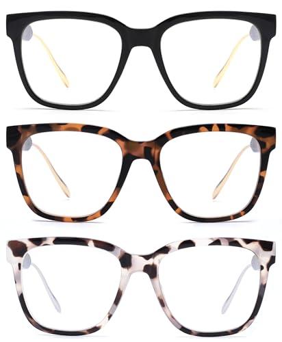 JM Oversized Reading Glasses for Women - Square Stylish Readers for Woman Men/W Blue Light Blocking Trendy Womens Computer Reader Eye Glass Fashion Bluelight Eyeglasses/W Large Frames Clear Lens(3.00)