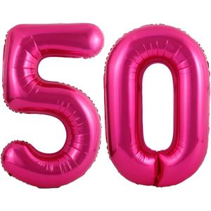 40 Inch Hot Pink 50 Number Balloons Giant Jumbo Huge 50 Foil Mylar Helium Number Digital Balloons Dark Pink Birthday Mylar Digital Balloons 50th Birthday Parth 50th Anniversary Events Party