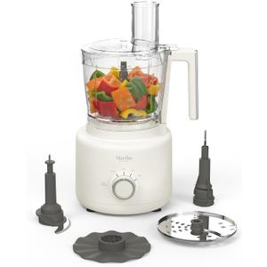 Martha Stewart Food Processor, 10-Cup Electric Chopper for Slicing, Shredding, Mincing and Puree, BPA-Free Twist & Lock Bowl, 3 Multipurpose Blades, Variable Speed Dial, Wide Feed Chute, Linen Cream