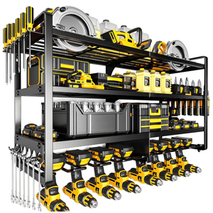 POKIPO Large Power Tool Organizer Wall Mount,4 Layers Heavy Duty Metal Loads 400lbs,Power Tool Shelf Battery Storage with 8 Cordless Drill Holder,Utility Racks for Garage Workshop