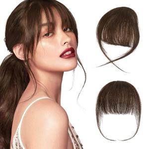 SOFEIYAN Clip in Bangs 100% Real Human Hair Extensions Clip On Wispy Bangs Air Bangs Fringe With Temples Hairpieces Brown Natural Hair Clip in Hair Extension Curved French Bangs for Women Daily Wear