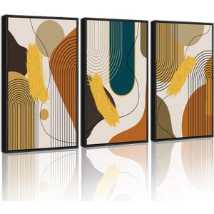 PHOPAGO 16x24in Large Boho Abstract Framed Wall Art Modern Minimalist Luxury Gold Line Artwork Kitchen Dining Room Decor Black Framed