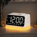 JALL Digital Alarm Clock with FM Radio for Bedroom, 8 Colors Night Light with 2 Charging Port, Sleep Sound Machines with Timer, Dual Alarm, Loud Alarm and Easy to Use for Seniors and Kids as Gift (White)