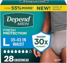 Depend Fresh Protection Adult Diapers, Incontinence Underwear for Men, Disposable, Maximum, Large, Grey, 28 Count