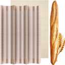 Baguette Pan, French Bread Baking Pan Perforated 3 Loaves Long Italian Bread Pan Mold Nonstick Baguettes Bakery Tray with Proofing Cloth,15"x11"