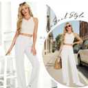 Dress Pants for Women Work Pants Wide Leg Pull On Stretchy Business Casual Trousers High Waisted Slacks with Pockets (White, L)