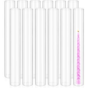 12 Pcs Hurricane Candle Holder Sleeve, H:16" D:2" Bottomless Glass Cylinder Candleholder Tall Clear Glass Cylinder Open Both Ends, Chimney Tube Cover, Open Ended Candle Shade