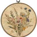 MAQIKA Vintage Floral Framed Wall Art Decor, Boho Flower Wall Decor, Botanical Daisy Round Wall Hanging Decor, Farmhouse Plant Canvas Prints Wall Art for Kitchen Bathroom Dorm Room, 10x10 Inch