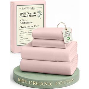 LANE LINEN 100% Organic Cotton Sheets Full Size Bed, Machine Washable Fully Elasticized Low Pill Fade Resistant Cotton Sheets, Soft & Comfy Percale Eco Friendly sbanas Full -Sepia Rose (03: Dusty Rose)