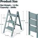 Taranta 3 Step Ladder, Aluminum Lightweight Folding 3 Step Stool with Anti-Slip Wide Pedal,330lbs Capacity Step Ladder for Household, Kitchen,Office - Serene Blue