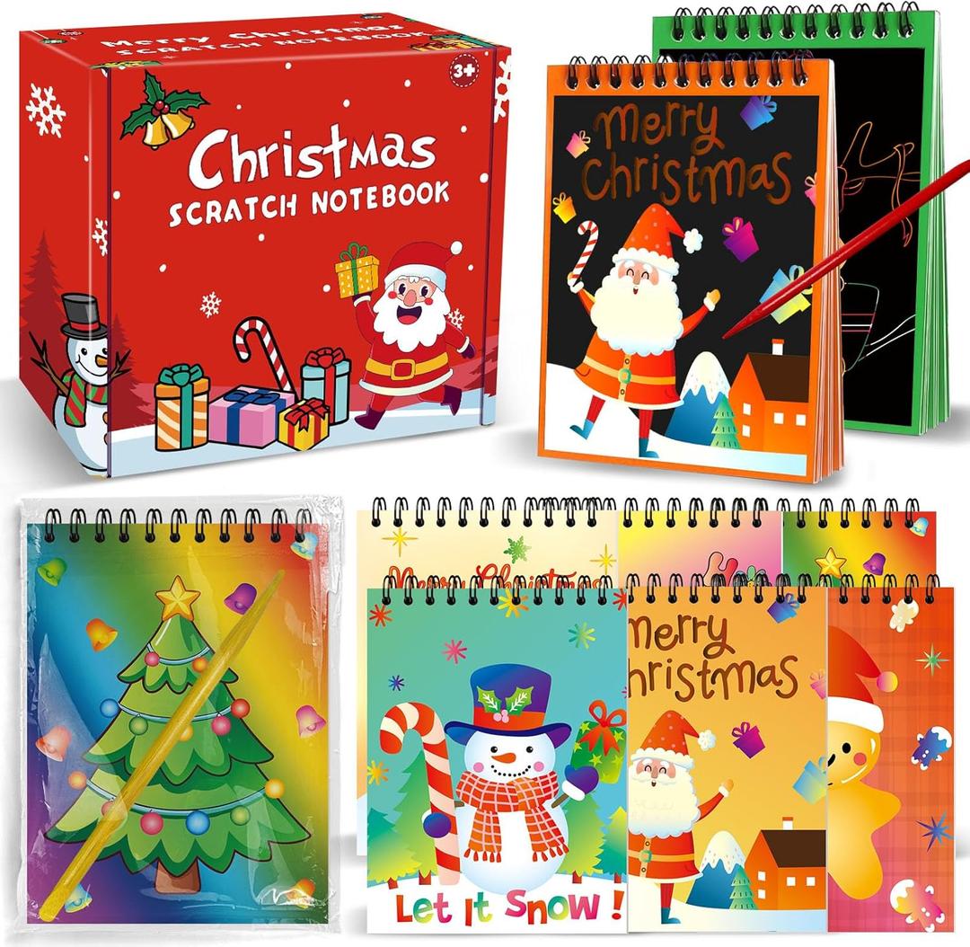 iRugosa hapfyer 24 Pack Scratch Art Christmas Party Favors for Kids, Rainbow Scratch Notebook Paper Bulk for Christmas Goodie Bag Stuffers Classroom Gifts prizes