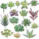 Augshy Artificial Succulents, 16 Pack Fake Succulents Plants Artificial Small Fake Plants Faux Succulents Unpotted for Lotus Landscape Decorative Garden Arrangement Decor (1.5-3.5 inches (4-9 cm), Green)