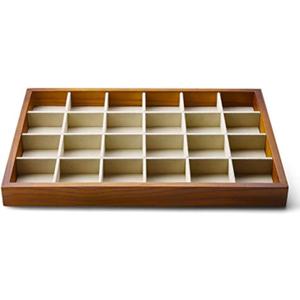 Oirlv 24 Grid Wood Jewelry Tray Microfiber Interior Jewelry Drawer Organizer Showcase Display Box Ring Earrings Holder