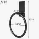 STWWO Adhesive Towel Holder, Hand Towel Holder for Bathroom, Self Adhesive Hand Towel Rings, Black, 2 Pack