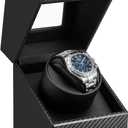 Single Watch Winder, Automatic Watch Winder Box with Japanese Quiet Motor USB-C, Anti-Magnetic Watch Case in Black Carbon Fiber Leather, Gift for Men Collectors Lovers