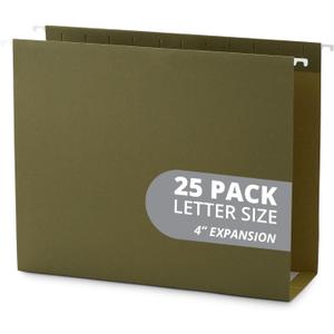 Blue Summit Supplies Extra Capacity Hanging File Folders, 25 Reinforced Hang Folders, Heavy Duty 4 Inch Expansion, Designed for Bulky Files and Charts, Letter Size, Standard Green, 25 Pack