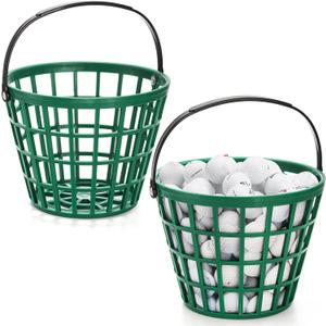 Bekith 2 Pack Plastic Golf Ball Basket, Golfball Container Bucket with Handle, Holds 50 Balls, Green