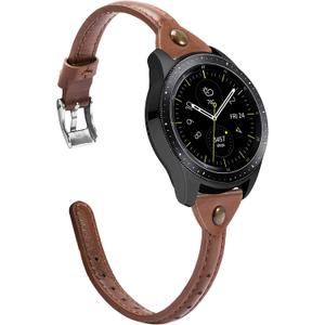 Wearlizer Slim Leather Compatible with Samsung Galaxy Watch 7/FE/6/5/5 Pro/Watch 4 40mm 44mm/Watch 4 Classic 42mm 46mm/Watch 3 41mm/Active 2 Band Women,20mm Watch Strap for Garmin Vivoactive 3-Brown