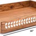 Serving Trays Acacia Wood Food Serving Tray for Coffee Table, Kitchen Counter, Bathroom or Entryway with Cutout Handles(16" X 12" X 2")