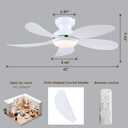 PHORUS 42" White Modern Low Profile Flush Mount Ceiling Fans with Lights