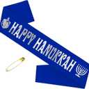 2 x Happy Hanukkah Sash, Blue Silver Happy Chanukah or Happy Hanukkah Sash, Merry Christmas Holiday Party Decorations, Ideas, Gifts, Jokes and Favors (Blue + Silver)