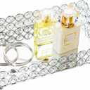 Feyarl Crystal Perfume Tray Cosmetic Makeup Vanity Tray Jewelry Trinket Rings Earrings Organizer Decorative Tray Storage for Home Deco Wedding Dresser Tabletop Girl Women Gift(10" x 6 "Silver)