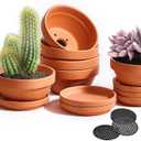 5 Inch Shallow Terracotta Pot for Succulent - 6 Pcs Small Shallow Plant Pots with Drainage Hole and Saucer Mesh Pad, Clay Plant Pottery Pots for Cactus Succulent and Other Indoor Outdoor Plants