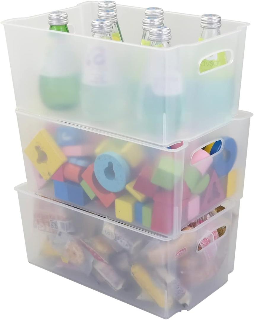 Pekky Pantry Freezer Organizer Bins Stackable Storage Box, 6 Packs, Frosted Transparent