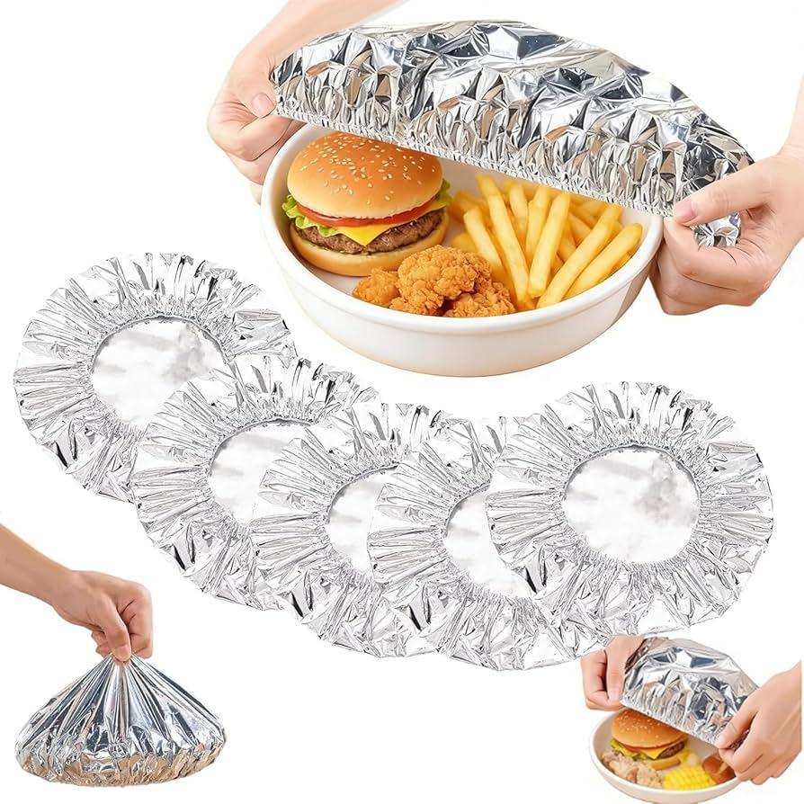 Reusable Aluminum Foil Food Covers, 50 Pcs Heat-Retaining Elastic Bowl Lids, Thickened Insulation Cover for Meal Prep, BBQ, Sandwich Wrap & Leftover Storage – Oil-Resistant & Stretchable