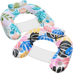 ANNIL2 Pack Adult Inflatable Pool Floats Chair, Water Leisure Inflatable Floating Chair,Drink Holder, Ergonomic Headrest,Pool Floaties for Adults Swimming Pool Party, Summer Water Fun (Tropical Palm Leaf & Tropical Foliage)